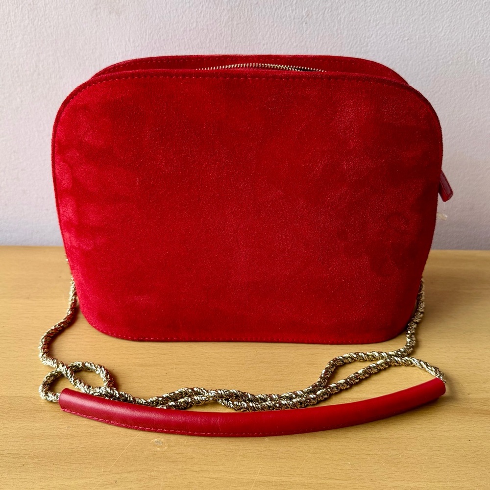 SEZANE RED SUEDE ZIP TOP SHOULDER BAG GOLD COLR METAL CHAIN LEATHER STRAP UNUSED - Picture 4 of 16